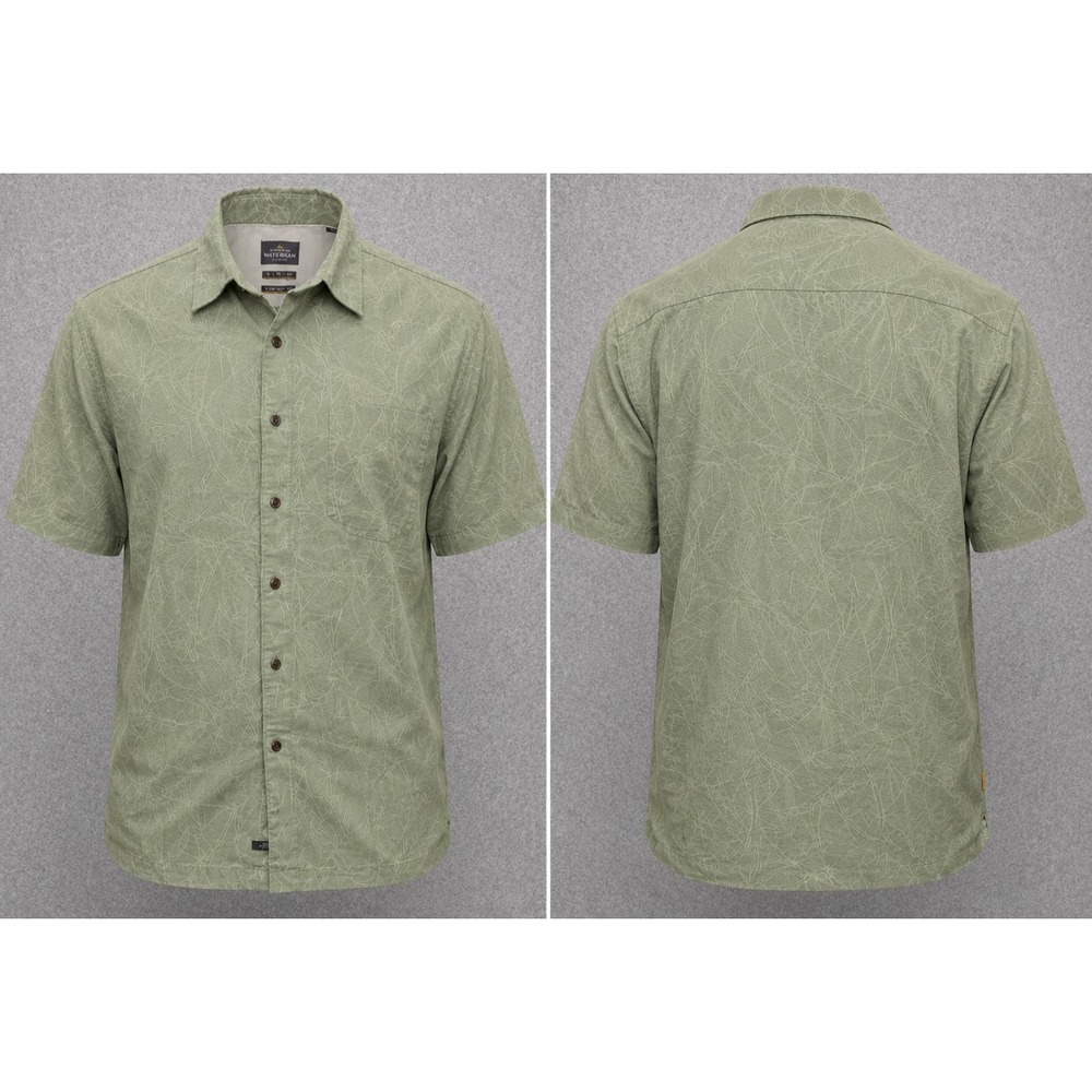 Quicksilver Waterman Shirt Mens XL Green Tropical Embroidered Modal Blend Casual